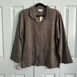 Toofan Womens Woven Button Front Blouse Medium Olive Green Cotton Boho